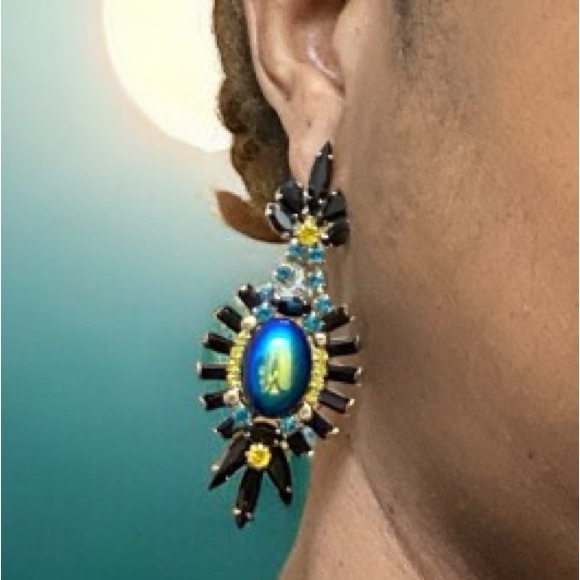 Elizabeth Cole iridescent hematite and crystals drop earrings - Picture 7 of 8